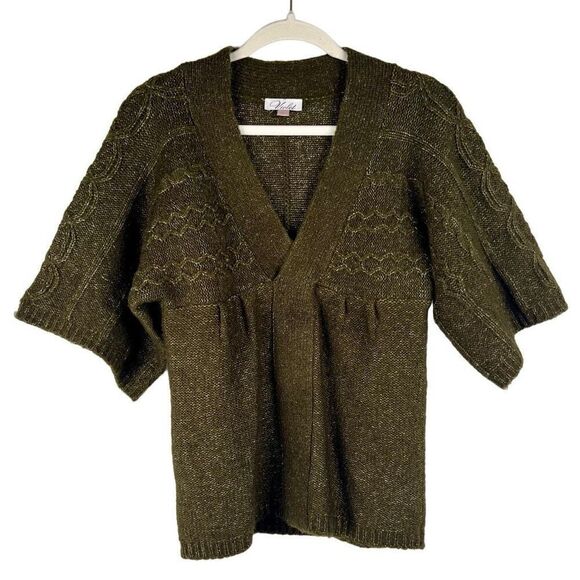 Violet Sweaters - Violet Short Sleeve V-neck Green Sweater Medium